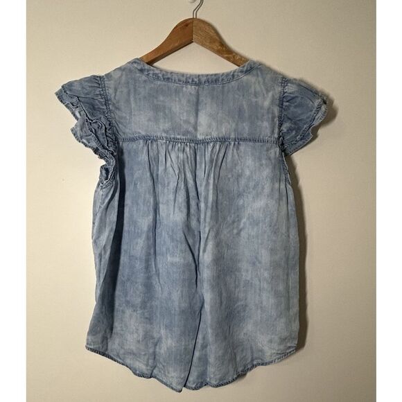 Jane + Delancey Women’s Size Medium Chambray Ruffle Sleeve Button Front Shirt - Picture 2 of 5